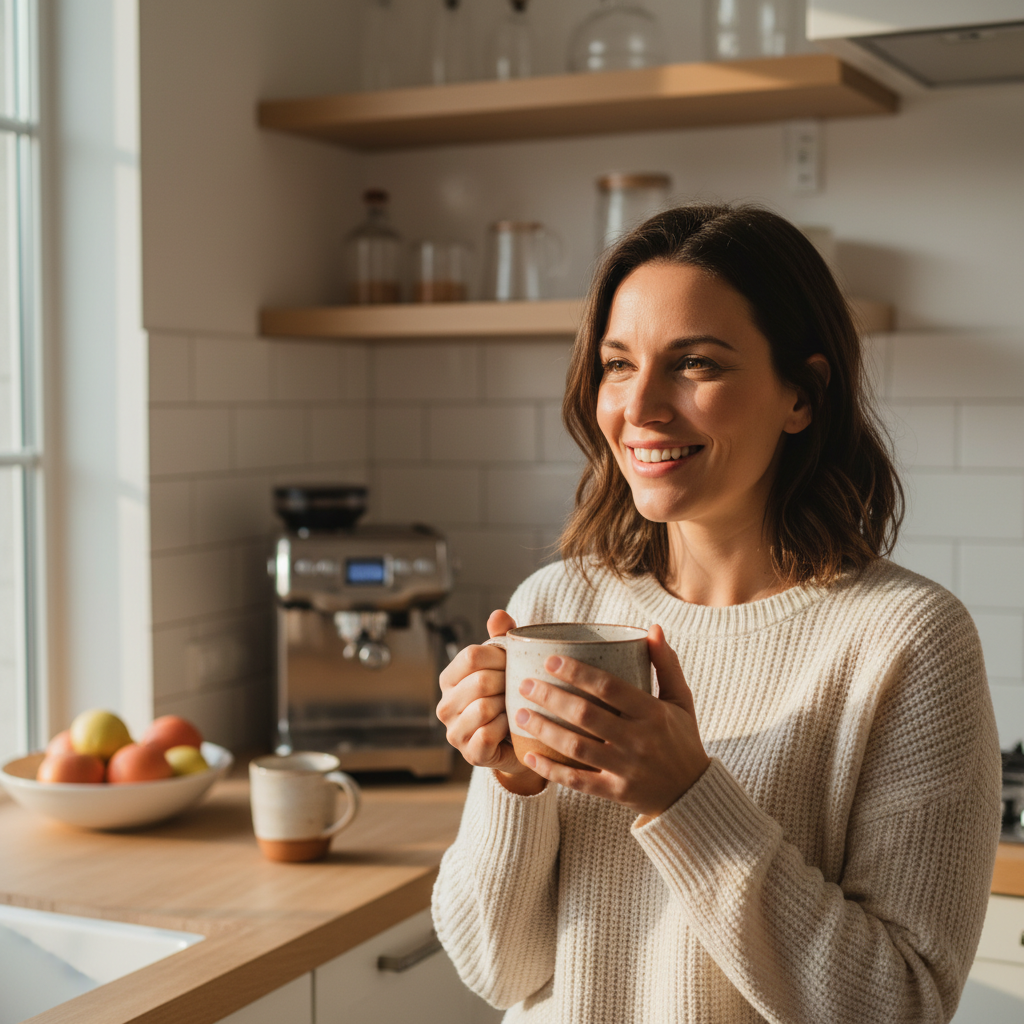Zadowolona klientka z kawą